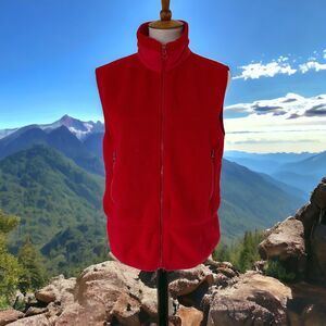 VINTAGE Lands End Women Small Red Fleece Vest Coat Windbreaker Full Zip S